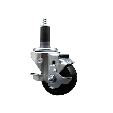 Service Caster 3'' SS Hard Rubber Swivel 1-1/8'' Expanding Stem Caster with Brake SCC-SSEX20S314-HRS-TLB-118